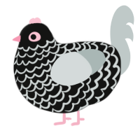 A black and silver chicken with a lace pattern