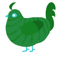 A viridian and leaf chicken with a bar pattern