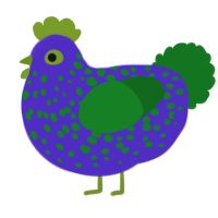 A indigo and leaf chicken with a speckle pattern