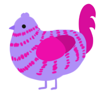 A lilac and fuchsia chicken with a bar pattern
