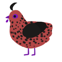A red and sable chicken with a speckle pattern