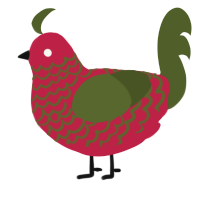 FREE PALESTINE, a crimson and olive chicken with a lace pattern