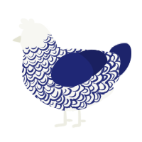 Porcelain, a white and navy chicken with a double-lace pattern