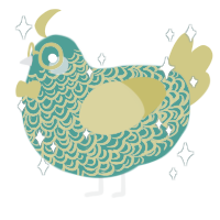 Aqua, a turquoise and yellow chicken with a double-lace pattern