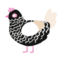 A black and cream chicken with a lace pattern