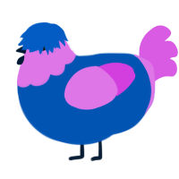 HARDCORE HEAVEN, a ultramarine and orchid chicken with a head pattern