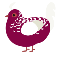 A maroon and white chicken with a half-lace pattern