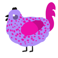 A lilac and fuchsia chicken with a speckle pattern