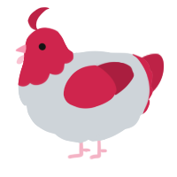 Kasane Teto, a mist and crimson chicken with a head pattern