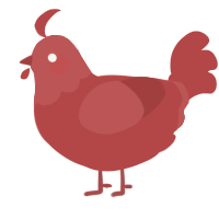 A red chicken with a head pattern