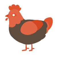 Foxy, a bark and vermilion chicken with a head pattern