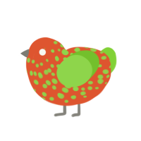 A vermilion and grass chicken with a speckle pattern