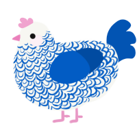 A white and ultramarine chicken with a double-lace pattern