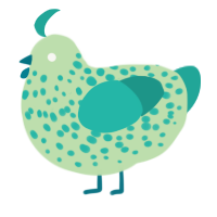 A gluppy and turquoise chicken with a speckle pattern