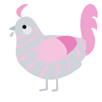 A mist and pink chicken with a bar pattern