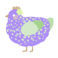 A lilac and gluppy chicken with a speckle pattern