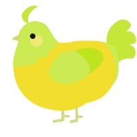 A yellow and lime chicken with a head pattern