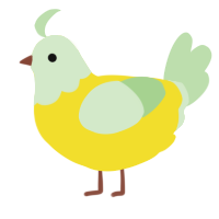 A yellow and gluppy chicken with a head pattern