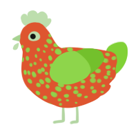 A vermilion and grass chicken with a speckle pattern