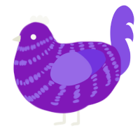 A violet and blurple chicken with a bar pattern