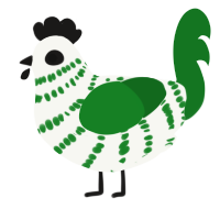 A white and leaf chicken with a bar pattern