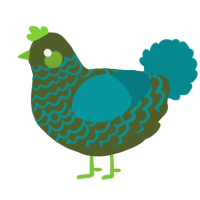 A olive and teal chicken with a lace pattern