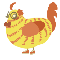 Candy corn, a yellow and vermilion chicken with a bar pattern