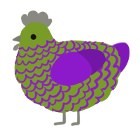 A chartreuse and violet chicken with a lace pattern