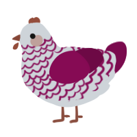 hubert, a mist and wine chicken with a lace pattern