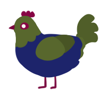 A navy and olive chicken with a head pattern