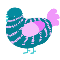 vaporwave, a sea and lavender chicken with a bar pattern