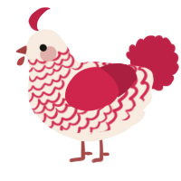 A cream and crimson chicken with a lace pattern