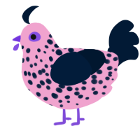 A pink and tumblr chicken with a speckle pattern