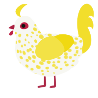 A white and yellow chicken with a speckle pattern