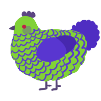 black cloud, a grass and indigo chicken with a lace pattern