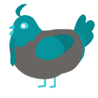 A grey and teal chicken with a head pattern