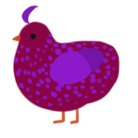 A maroon and violet chicken with a speckle pattern