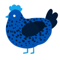 A ultramarine and tumblr chicken with a speckle pattern