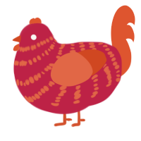 A crimson and vermilion chicken with a bar pattern