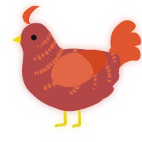 Ada, a red and vermilion chicken with a half-bar pattern