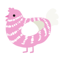 pink xyx, a pink and white chicken with a bar pattern