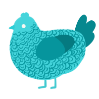 Thought Scour, a aqua and teal chicken with a double-lace pattern