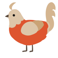 A vermilion and beige chicken with a head pattern