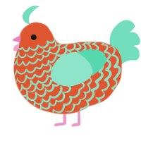 A vermilion and mint chicken with a lace pattern