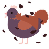 A overcast and red chicken with a neck-speckle pattern