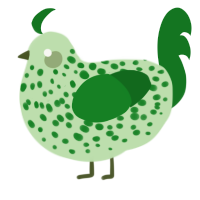 Lucky Clover, a gluppy and leaf chicken with a speckle pattern