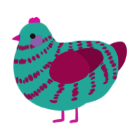 (unnamed), a turquoise and maroon chicken with a bar pattern