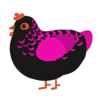 A sable and fuchsia chicken with a half-lace pattern