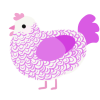 Orky, a white and orchid chicken with a double-lace pattern