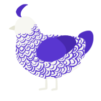 Porcelain, a white and indigo chicken with a double-lace pattern